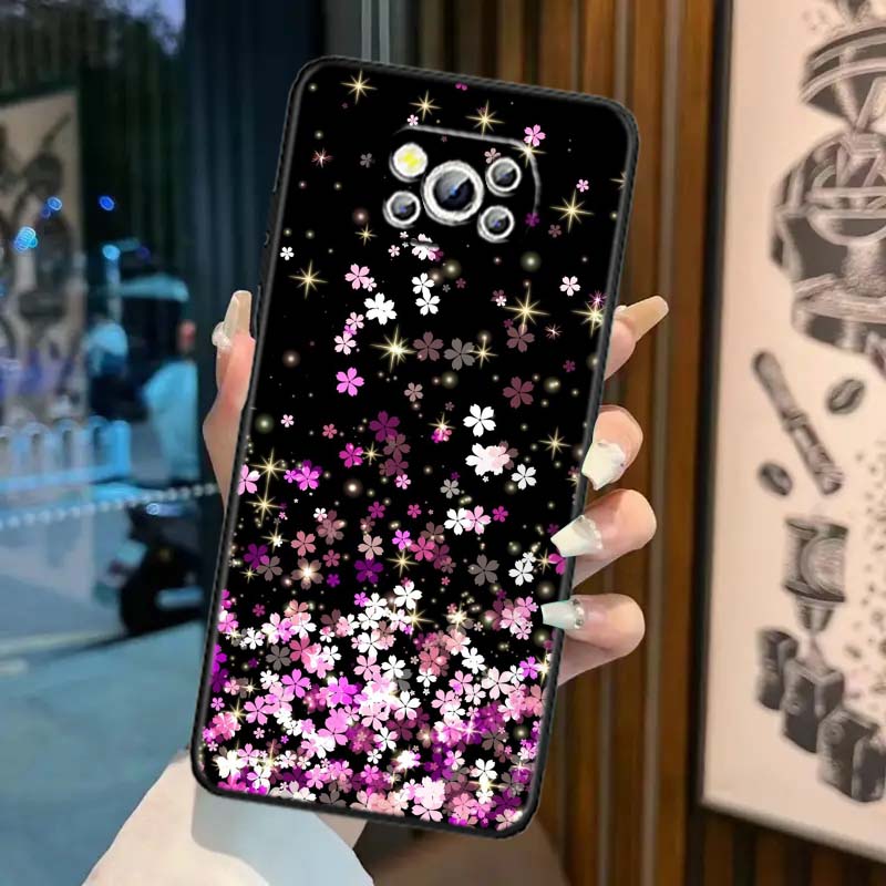 Butterfly Flower Pattern Phone Case For Xiaomi Mi Poco F3 F4 F5 F6 X3 X4 X5 X6 X7 M3 M4 M5 M6 M7 GT Pro 5G Black