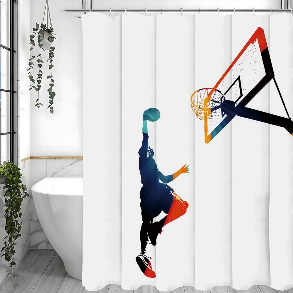 

Junior Shooter Basketball Shower Curtain, Bathroom Decorative Shower Curtain, Waterproof Shower Curtain With Hooks W60H190(CM)-1 Pcs