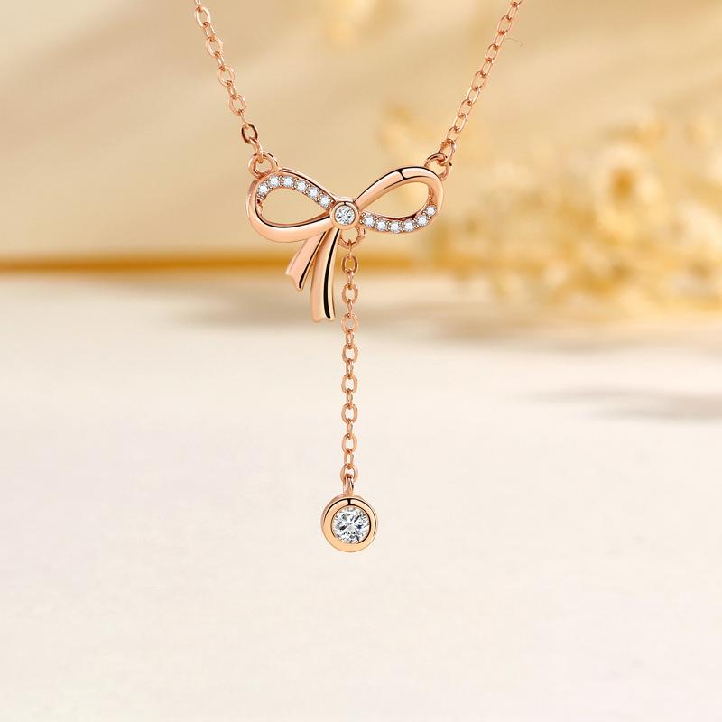 

Bow tassel necklace women s fashion light luxury temperament versatile ins cold style necklace gift women