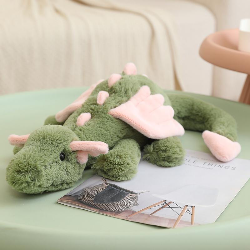 Cute Matcha Green Dragon Plush Toy Soft Stuffed Dragon Doll with Pink Wings Huggable Adorable Plushie for Girl Gift