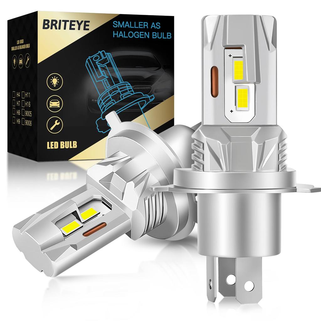 Briteye H4 LED Headlight, 6500K, White, Fanless, DC12, Small, Compact, Set of 2
