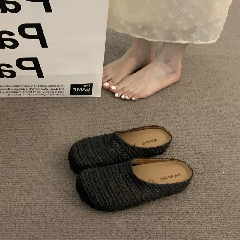 Fashion Women Bohemian Weave Mules Slippers Flats Shoes Hollow Sandals Summer Fashion Beach Shoes Casual Comfort Sandalias Mujer Slides