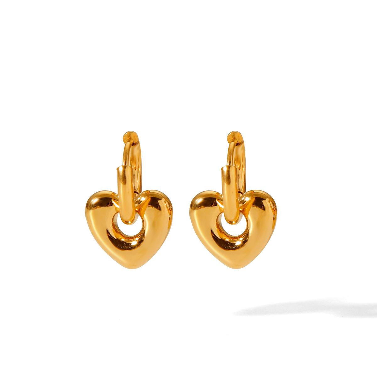 Heart Earrings 18K Gold French Elegant Heart Drop Earrings Titanium Steel Jewelry for Women Fade-Resistant