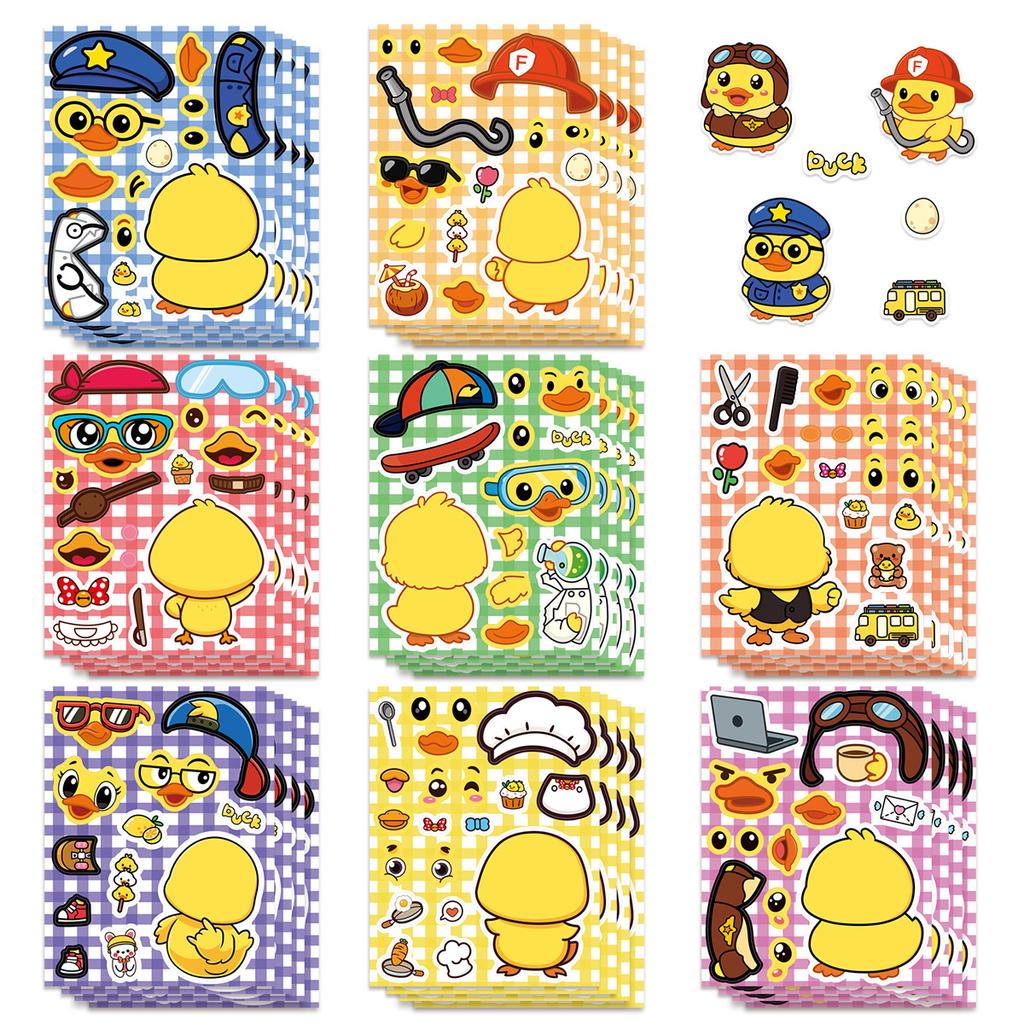 8/16 Pcs Yellow Duckling Puzzle Make A Face Cute Stickers for Cup Phone Laptop Notebook Piano Fridge Waterproof Decals
