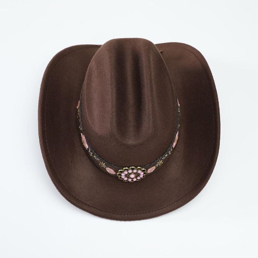 Weicher Fedora Hut mit Blumenstickerei Sonnenhut Vintage Filz Western Cowboyhut Reise Outdoor