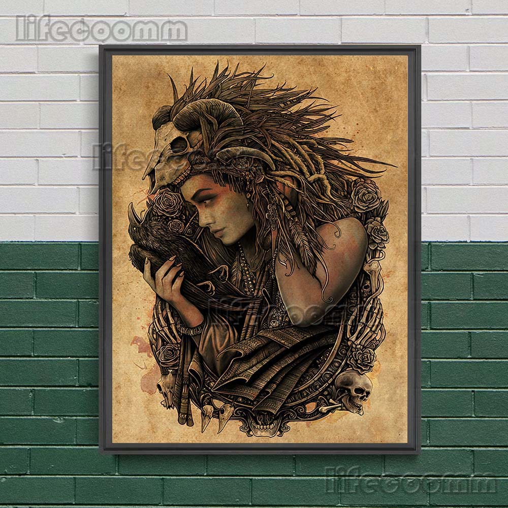 Medusa And Shaman Witches Retro Wall Art Canvas Painting Evil Devil Witchcraft Art Poster And Prints Home Decor Wicca Art Prints No Frame