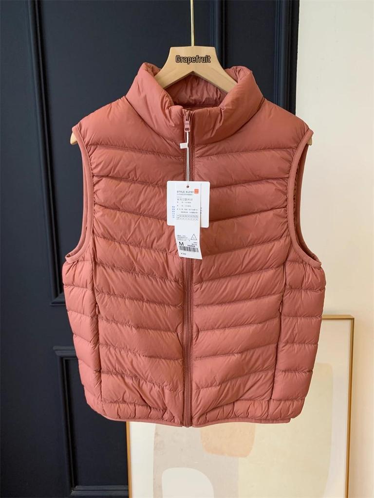 Women's Lightweight White Duck Down Vest: Short Stand-Up Collar Inner Layer for Winter
