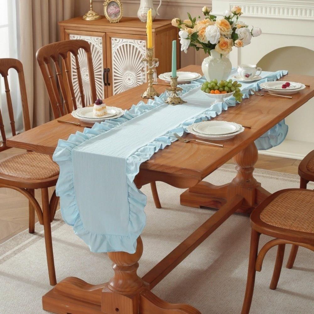 Solid Color Ruffled Edge Table Runner Rustic Style Tables Cover Dinning Table Runner  Kitchen Decor