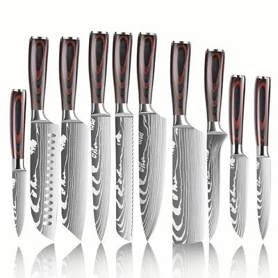 10-Piece Premium Stainless Steel Kitchen Knife Set DIY Grade Wood Pakka Santoku Nakiri Slicing Utility OEM Boning Slicer Knives