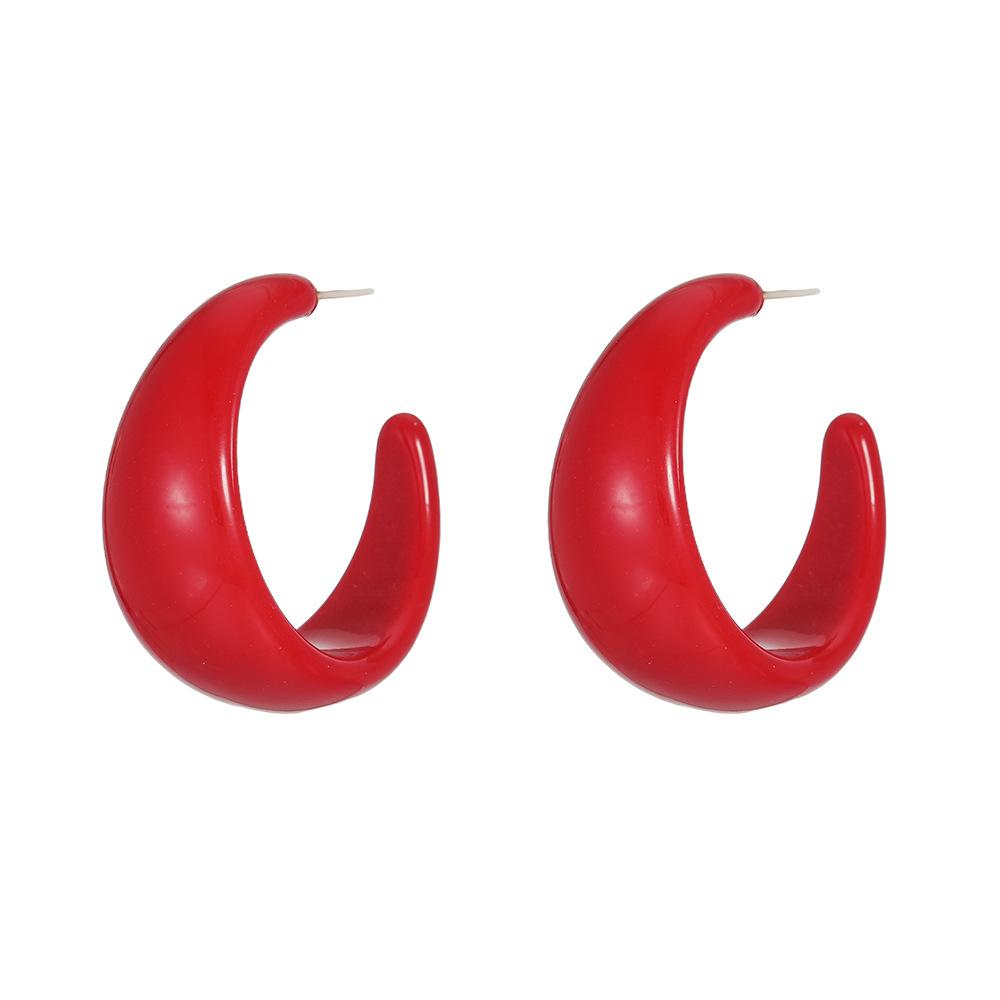 Retro Hong Kong Style C-Shaped Earrings, Women S Tide Temperament, Fashion Resin, Exaggerated Girl S Heart, Geometric Earrings красный