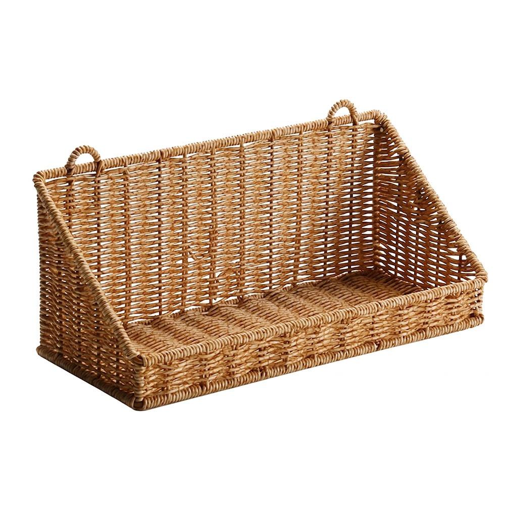 

Rustic Brown Wall-Mounted Storage Basket Plastc No-drill Storage Hamper Woven Pattern Multi-porpose Sundries Basket Bedroom S