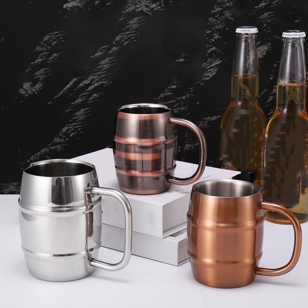 Beer Mug Double Wall Beer Mug Stainless Steel Beer Mug Double Layer Insulation Multipurpose  Ergonomic Milk Tea Mug for Home