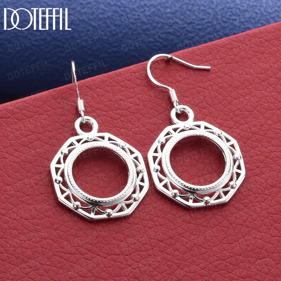 925 Sterling Silver Openwork Octagonal Pendant Earrings - Exquisite Gift Jewelry 3.70*2.10cm