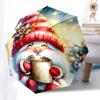 1pc Christmas Gnome with Festive Flowers: Automatic Opening/Closing Umbrella, Portable 3-Fold Design, 8-Bone Iron Frame Outdoor Umbrella, Perfect Gift