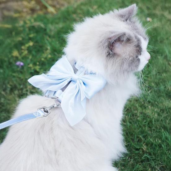 Cute Bow Cat Harness Adjustable Kitten Harness Glossy Cat Harness with Leash for Kittens Adult Cats Party Outdoor Walks