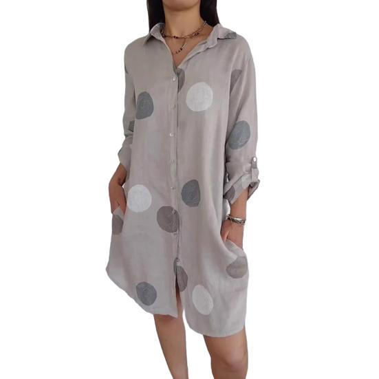 

Женская рубашка платье лацкан длинный рукав однобортный повседневная рубашка круг XL серебряный серый