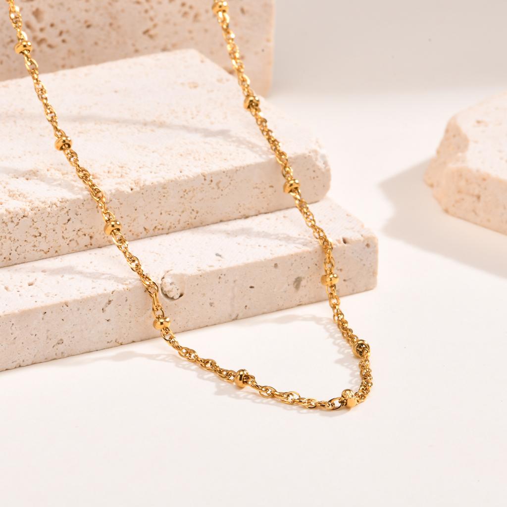 Classic Square Handmade Chain Necklace for Women,Stainless Steel Round Snake Chain Choker Necklace,Water Wave Bead Chain Jewelry