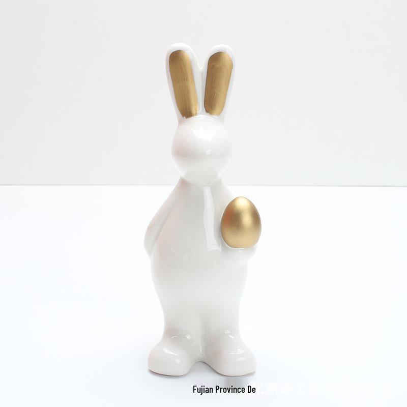 Easter Ceramic Ornament: Cute Rabbit Holding Egg, Perfect Gift for Home Decoration