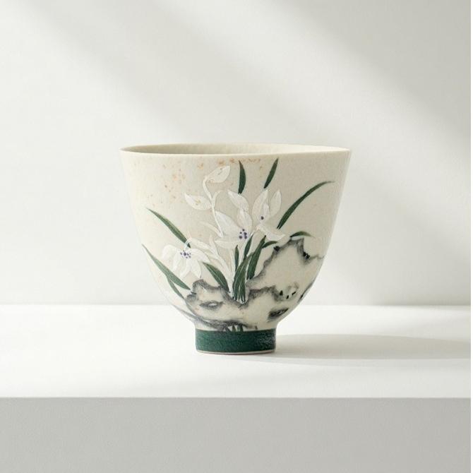 Antique hand-painted orchid ceramic tea cup, Kung Fu tea set, household tea cup, single cup tea cup