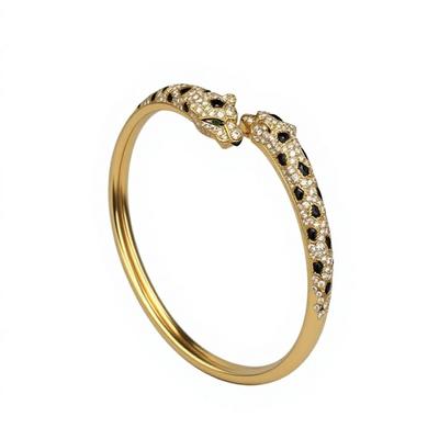 925 Sølv CNC Leopardhode Armbånd med Fasjonabel og High-End Åpning, Dobbeltleddet Plettsett med Diamant Gepard