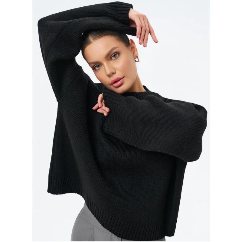 VEZFAA Maglioni a girocollo a maniche lunghe con stampa tinta unita, casual, autunno inverno, da donna