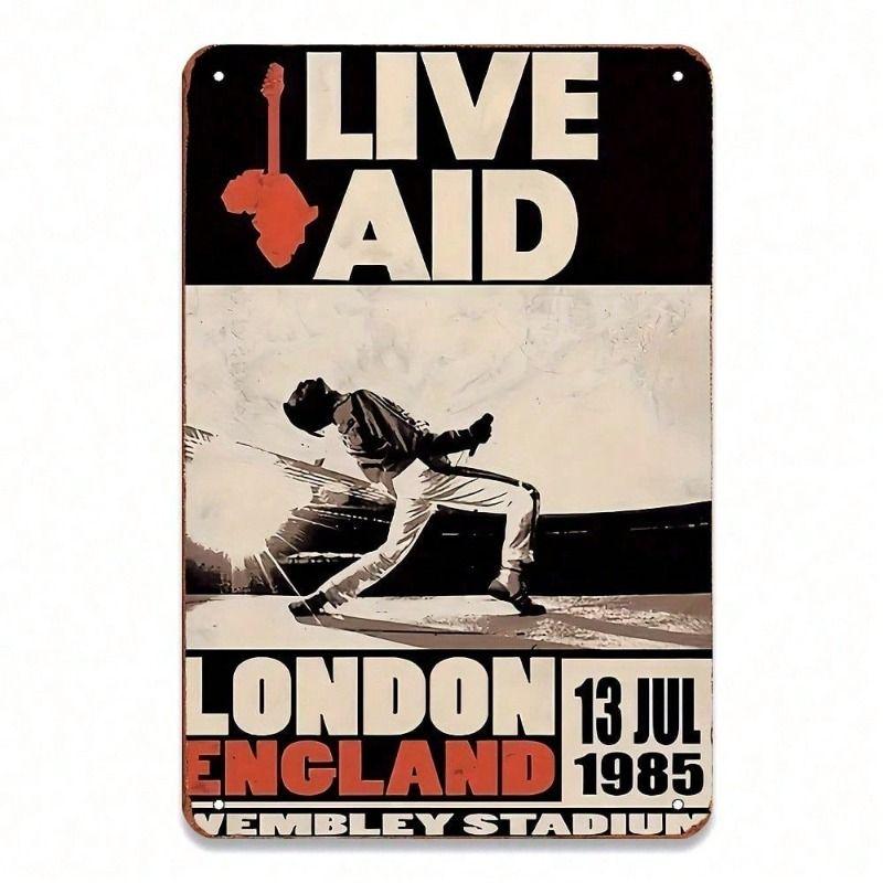 Metal Wall Art Poster, Vintage 1985 Live Aid Concert, Bar Decor