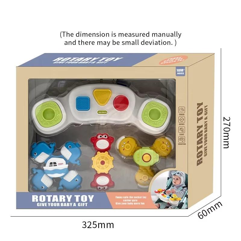 Baby Sensory Fingertip Rotating Toy with Music Sounds Cartoon Fun Suction Cup Spinner Baby Stroller Rotary Early Educational Toy