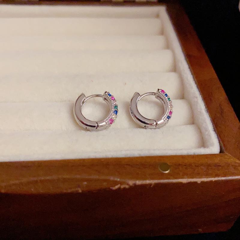 Colorful Zircon Round Ear Cuffs: French Fashion Luxurious Versatile Earrings