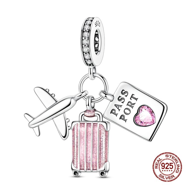 Charms Copper Travel Airplane Luggage 3-Piece Set Charm Bead Fit 3Mm Original Bracelet Women Diy Fine Jewelry Gift