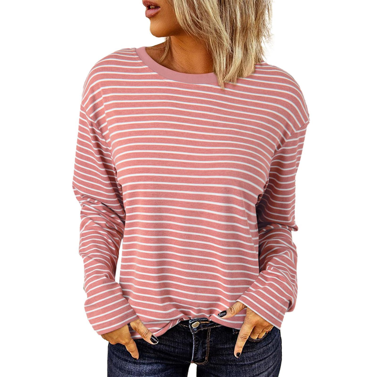 

Женские полосатые топы с принтом, с длинным рукавом, с круглым вырезом, свободный крой, базовые футболки, повседневная одежда весна-осень 6XL