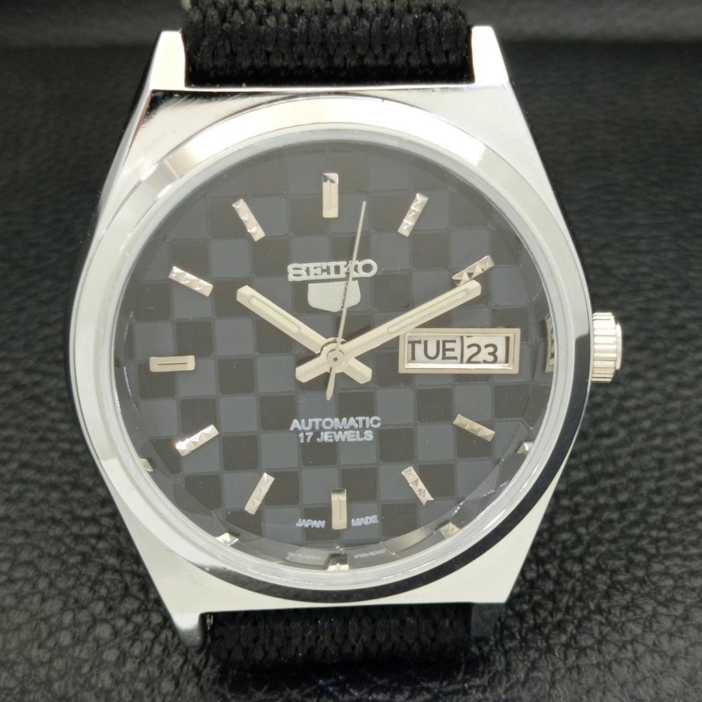 REFURBISHED AUTOMATIC SEIKO 5 MENS WATCH JAPAN MADE BLACK DIAL CUSTOM a440065-2 QV90-a440065