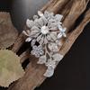 [Elegant Floral Brooch] 1pc Elegant Floral Brooch | Sparkling Rhinestone, White Golden-Plated Intricate Leaf & Flower Design - Women's Fashion Accesso