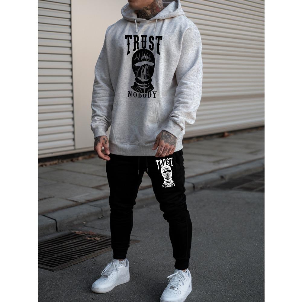 Youth Autumn Winter Hoodie Set New Men s Fashion Printed Hoodie Men s Casual Sports Top Strap Hoodie S