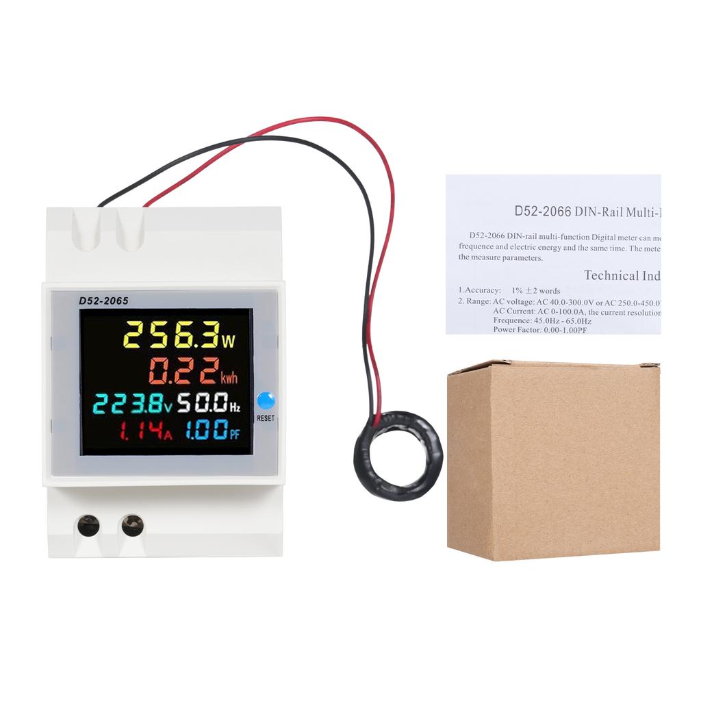 D522065 6in1 Digital Single Phase Energy Meter Tester Din Rail AC Monitor Voltage Current Power
