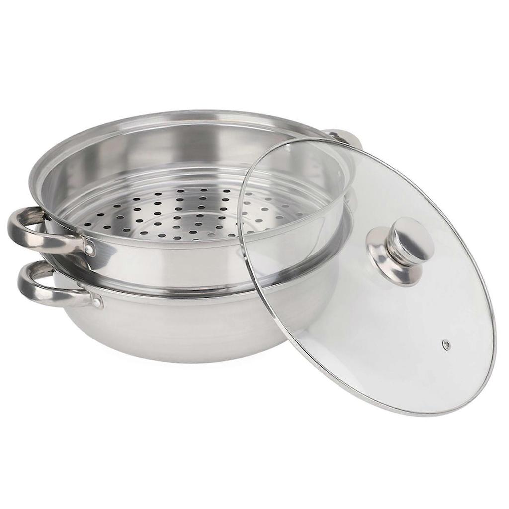 Stainless Steel Cookware 28cm 2-Layer Steamer Pot Cooker Double Boiler Soup Steaming Pot