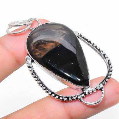 Natural Mahogany Obsidian Gemstone 925 Sterling Silver Pendant 2.60" L3Y06