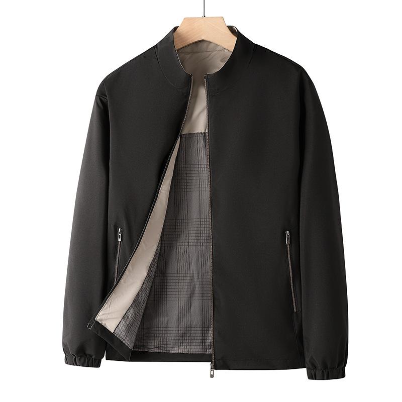 Herren Stehkragenjacke für mittleres und höheres Alter, Herren Frühling und Herbst Stehkragen einfarbig Business Casual lockere Jacke
