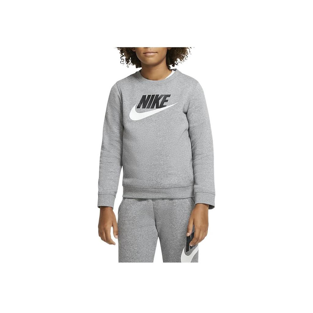 Nike Solid Color Logo Print Casual Crew Neck Sweatshirt Kids Tops Grey CV9297-092
