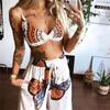 Women Boho 2 Piece Outfit Sets Bohemian Butterfly Print Crop Top+Wide Leg Long Palazzo Pants Summer Beachwear