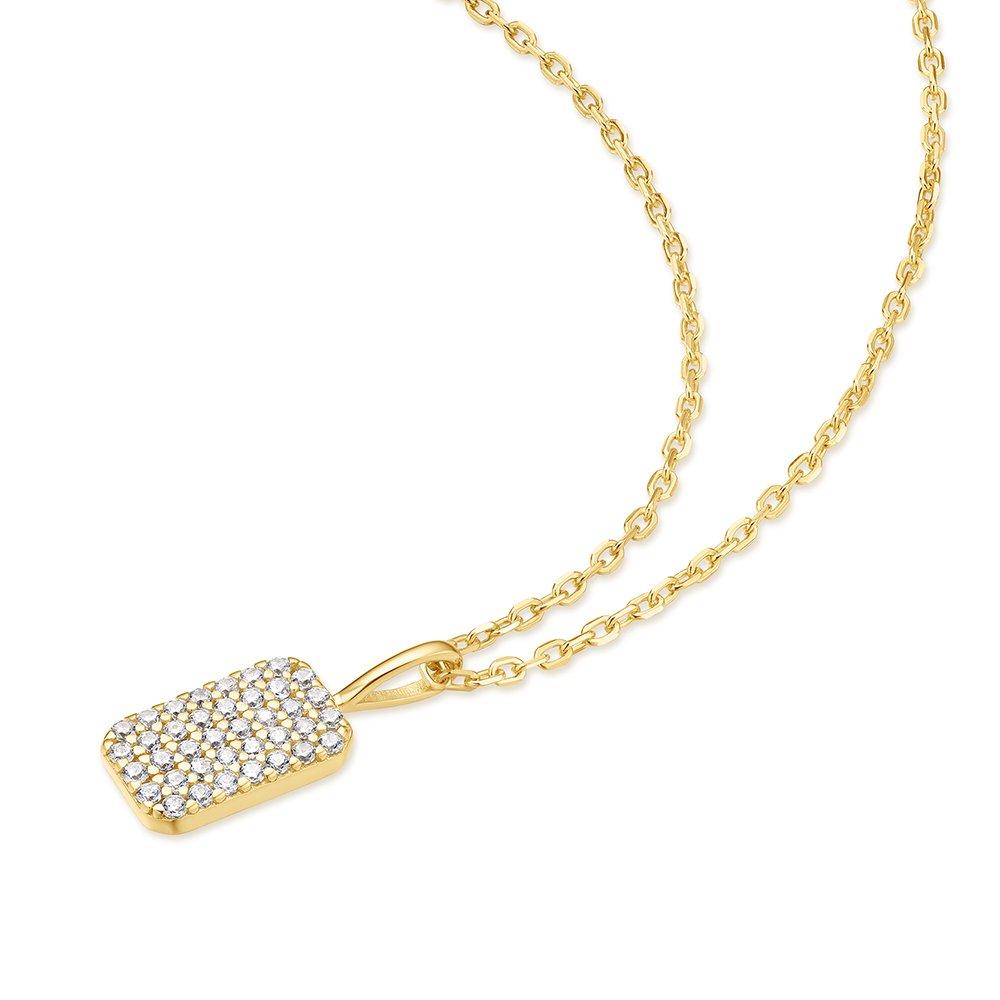 Pave Square 925 Silver Necklace N064-01G