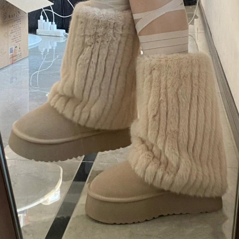 Flauschige Kunstpelz Beinwärmer Pelz Fersen Lange Stiefel Manschetten Abdeckung Hat Elastisch Ein Paar Karneval Stiefelabdeckung Y2K JK Uniform