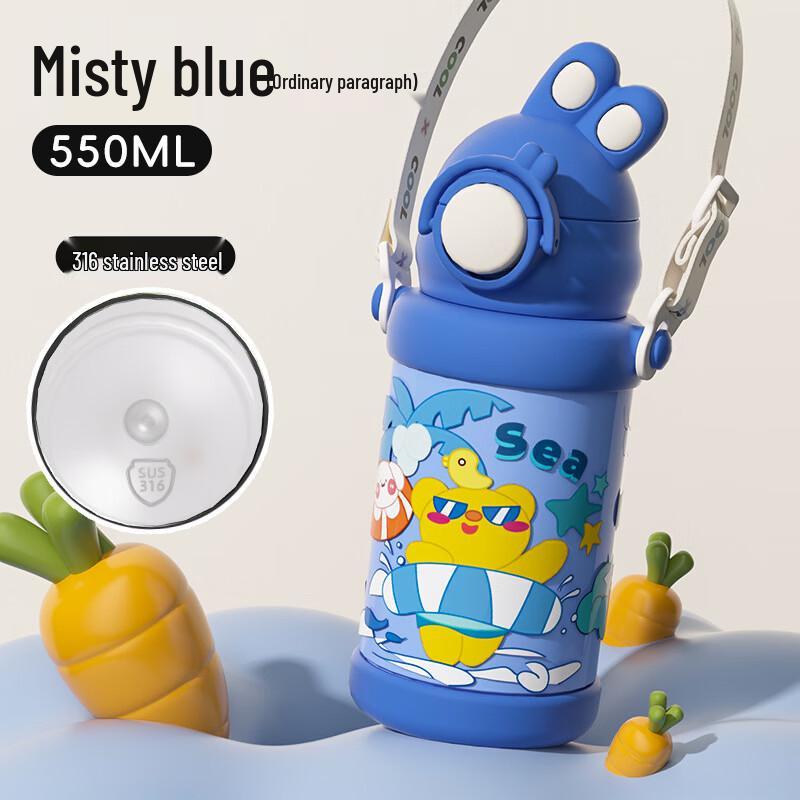 OLOEY Kids Cartoon Insulated Dual-Drink Straw Bottle