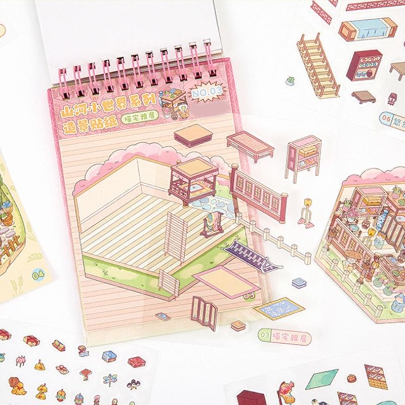DIY Decorative Sticker Chinoiserie Theme Landscape Sticker Book Scene Sticker Journal Supplies Gift for Kid Child