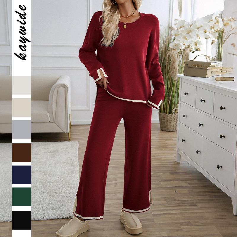 Lässiger und schlichter Stil Durchgehende Hose Einfarbiger Langarm-Damenanzug für Frühling und Sommer