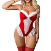 Christmas Role-Playing Uniform White Lace Patchwork with Fishnet Stockings Sexy One-Piece Lingerie Set