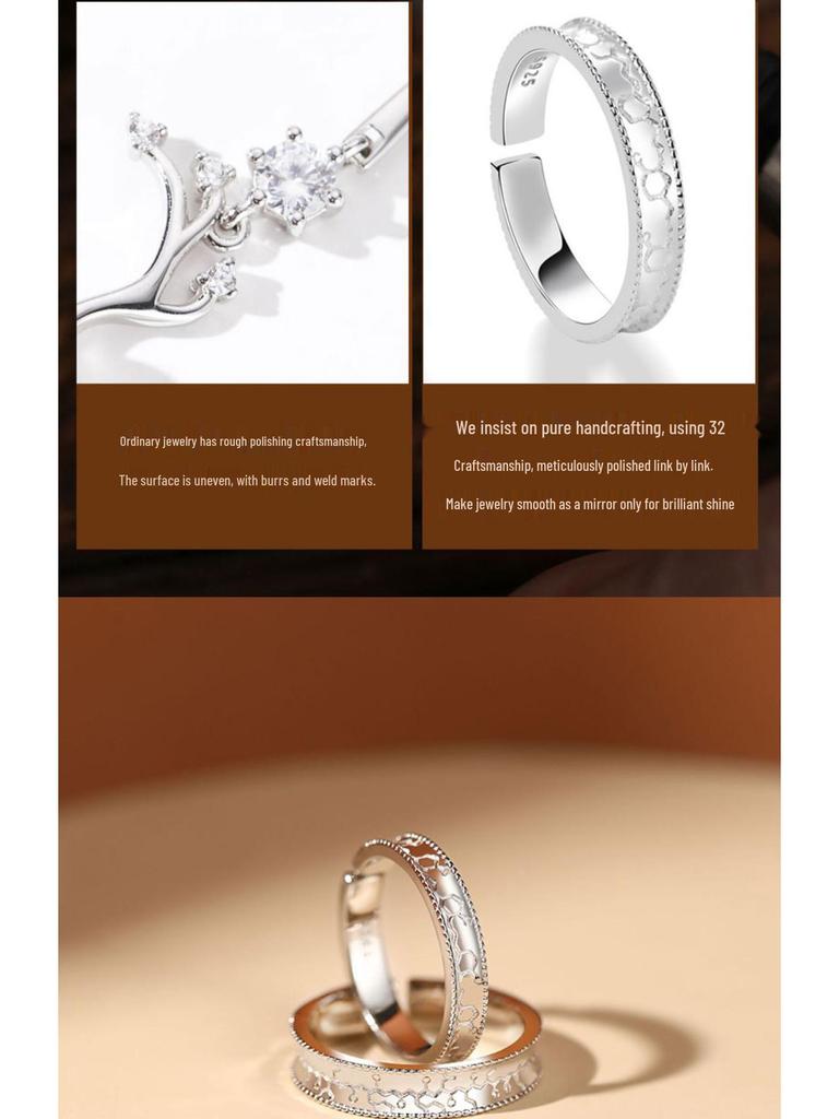 Dopamine Endorphin Sterling Silver Matching Couple Rings - Women's and Men's Gift for Girlfriend, Christmas Edition