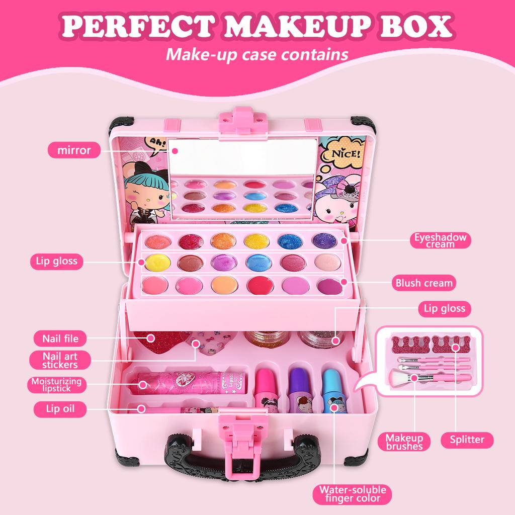 Girl's simulation makeup box toy, safe and washable, 15 piece set, children's beauty and home play