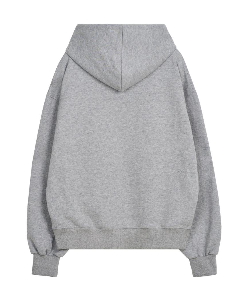 Moo Leopard Applique Zip-Up Hoodie - Gray