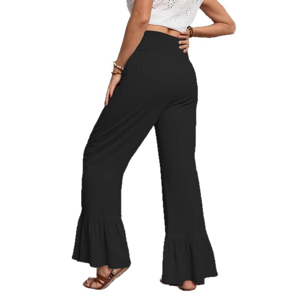 Women's solid color bell-bottom pants high-waist loose casual pants