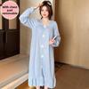 Women's Cute Sweet Long-Sleeve Nightdress with Chest Pad, Medium-Length, Plus Size Home Wear for Spring & Autumn
